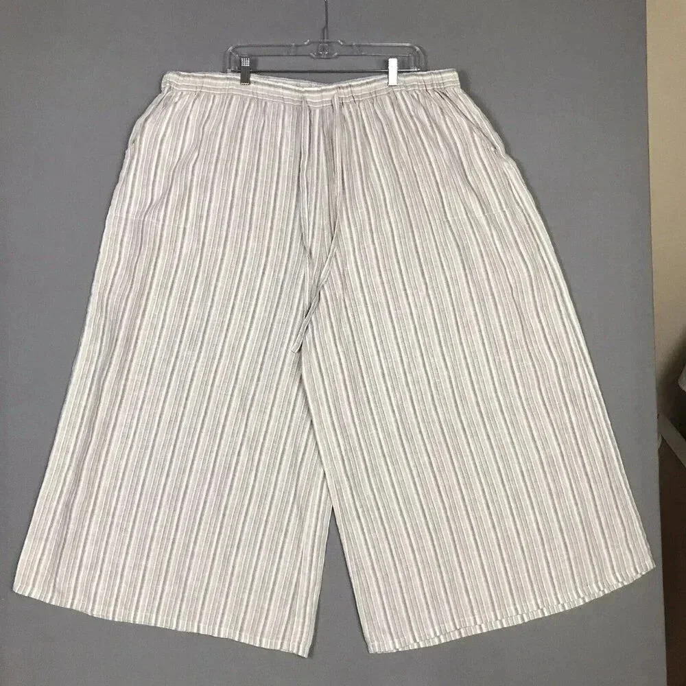 Vivid 100% Linen Wide Leg Pants Women Size 4X Pockets Drawstring Elastic Waist - Picture 2 of 16